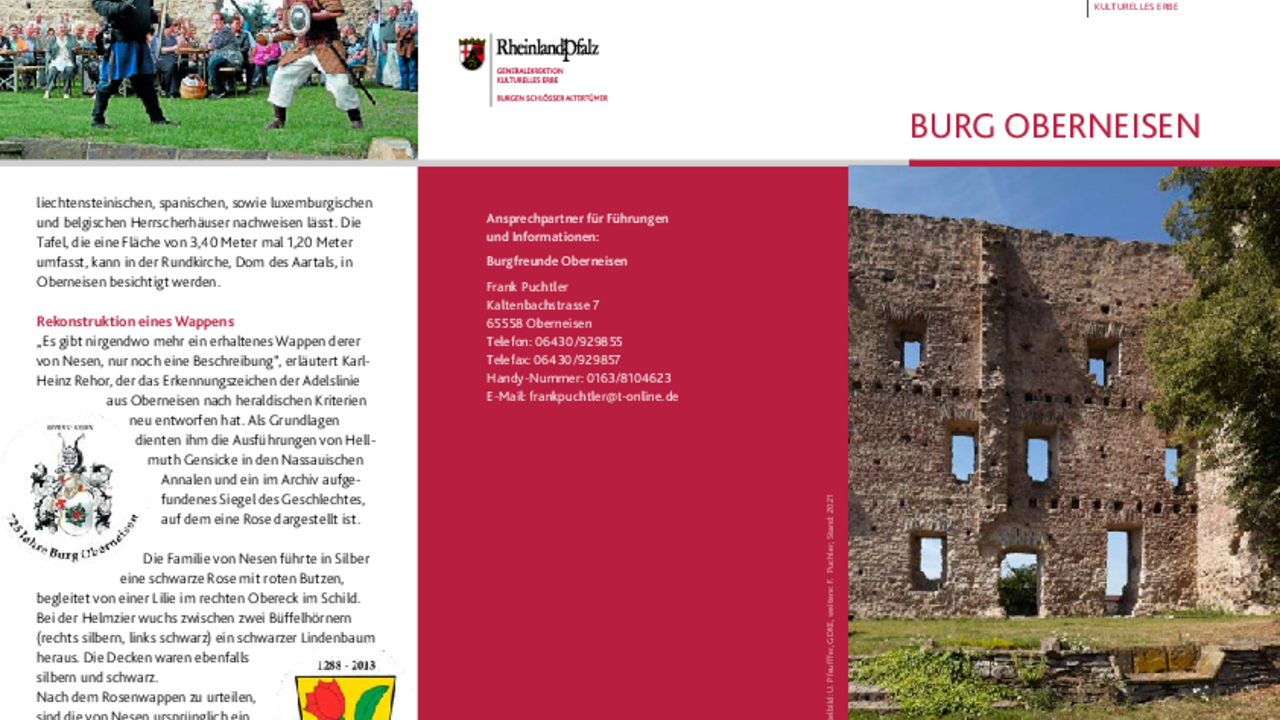 Der neue Flyer zur Burg Oberneisen. Der neue Flyer zur Burg Oberneisen.