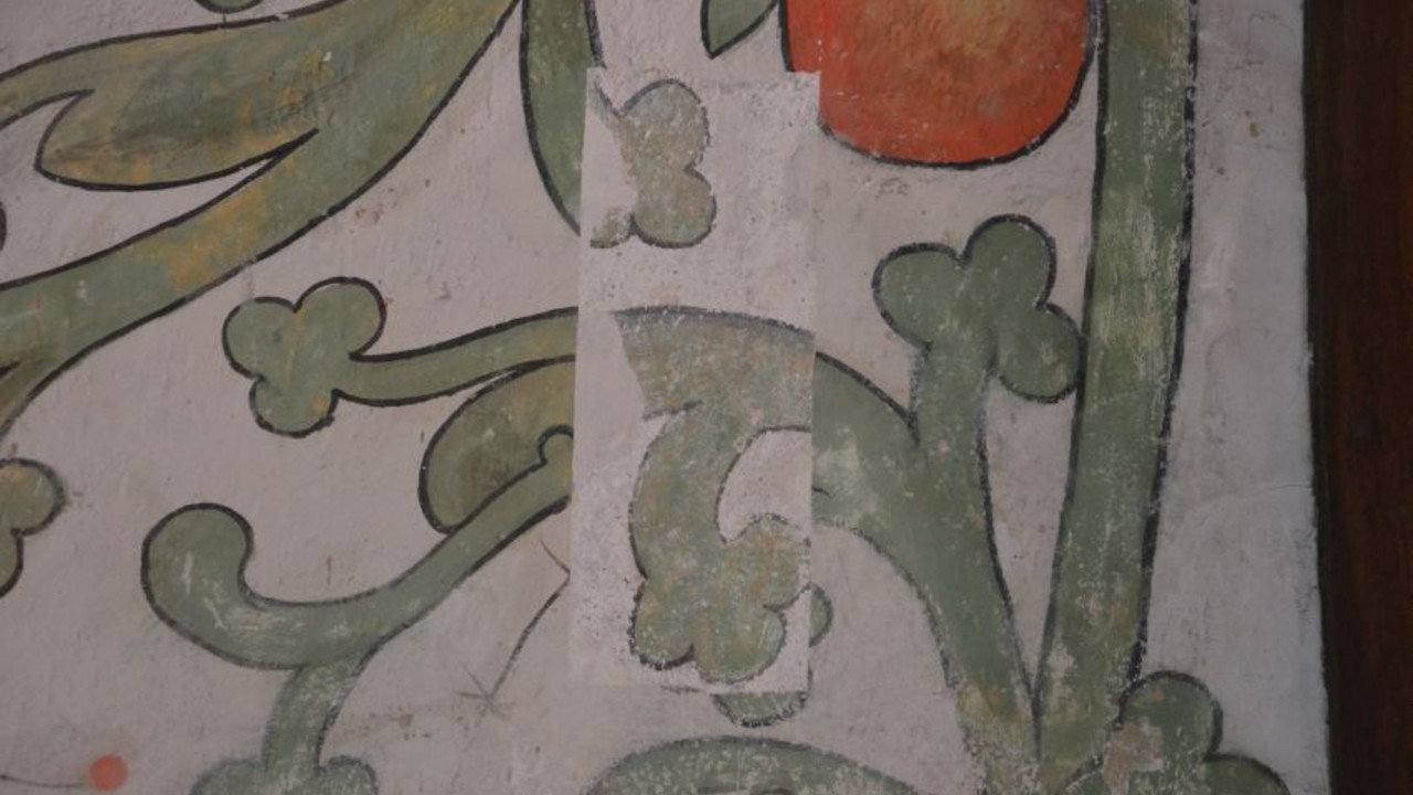 Schlafgemach, Freilegungsfenster in der Rankenbemalung © GDKE, Landesdenkmalpflege, G. P. Karn