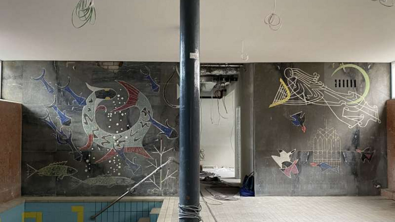 Ludwigshafen, Hallenbad Nord, Mosaik mit den Elementen Wasser und Luft © Claudia Gerner-Beuerle, GDKE, Landesdenkmalpflege Ludwigshafen, Hallenbad Nord, Mosaik mit den Elementen Wasser und Luft © Claudia Gerner-Beuerle, GDKE, Landesdenkmalpflege
