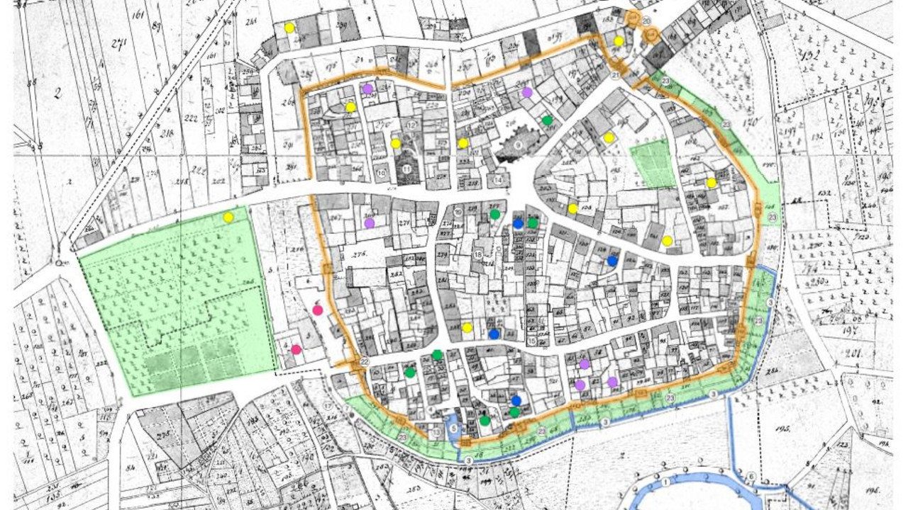 Freinsheim, Stadtgrundriss, Gebäuden und Anlagen mit besonderen Funktionen 1830–1837 © Christiane Reichert 