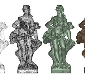 Punktwolke, trianguliertes Netz, geometrisches Modell, 3D-Modell mit Texturierung © N. Underwood, GDKE, Landesdenkmalpflege