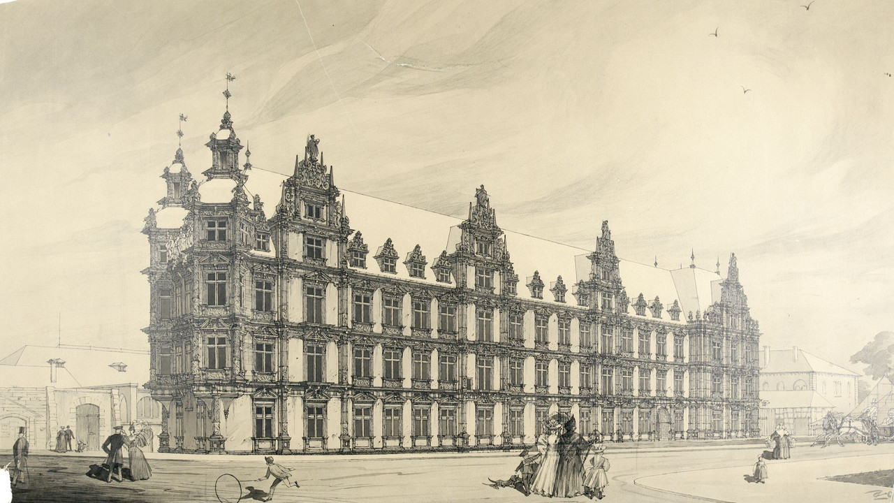 Projekt zum Ausbau des Schlosses, 1889 von Stadtbaumeister E. Kreyßig, Stadtarchiv Mainz, BPSP / 1858C