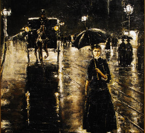 Lesser Ury, Mädchen mit dem Schirm auf regennasser Straße (Berlin), 1889 © GDKE Rheinland-Pfalz – Landesmuseum Mainz (K. Dubno)