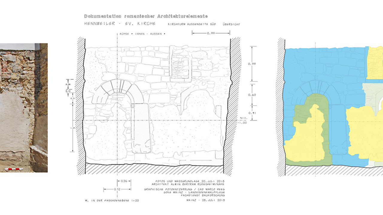 Bauaufnahme und Bauforschung - vom Befundfoto über die steingerechte Bauaufnahme zum Baualtersplan © Vermessung Marco Heeg, GDKE, Landesdenkmalpflege, Baualterskartierung Dr. Marzena Kessler, Trier